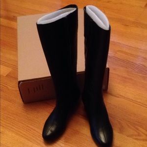 J Jill Tall Brown Leather Stack Heel Boot , 6 NIB